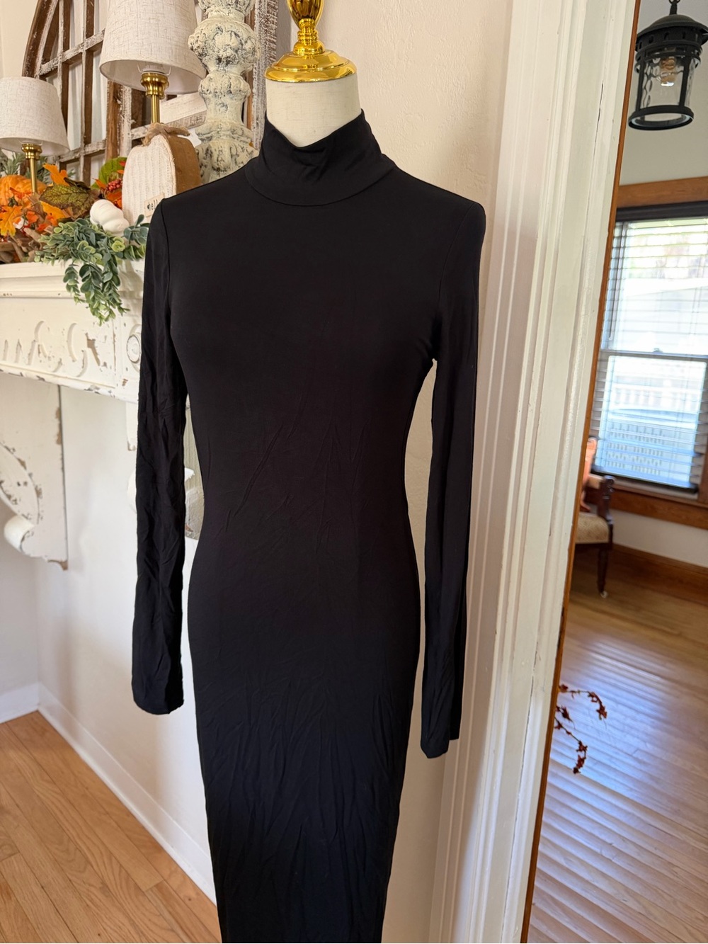 Classic Black Turtleneck Bodycon Dress w/back cutout